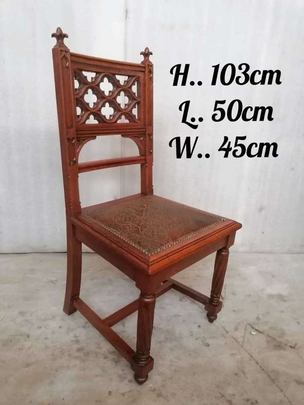8 Oak Gothic style chairs