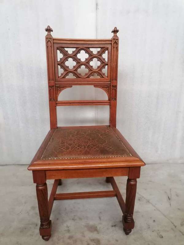 8 Oak Gothic style chairs