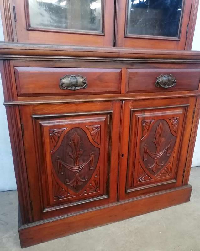 Carved Victorian Walnut Bookcase