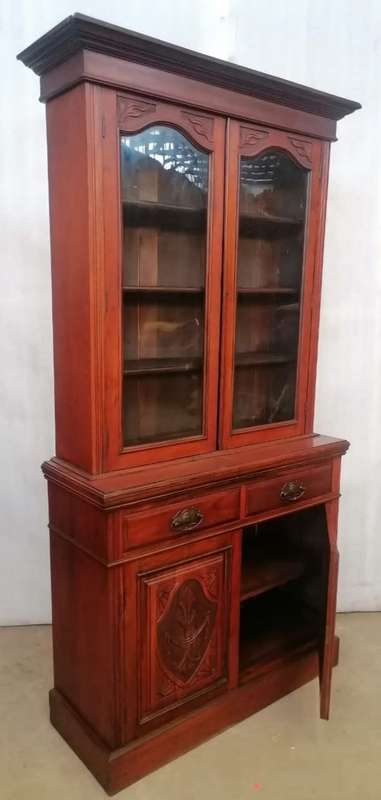 Carved Victorian Walnut Bookcase