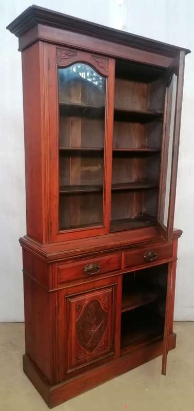 Carved Victorian Walnut Bookcase