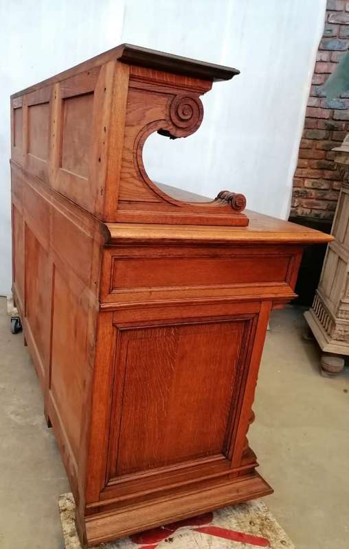 Three Door  Solid Oak Carved Renaissance Sideboard/Server with Parquetry inlay