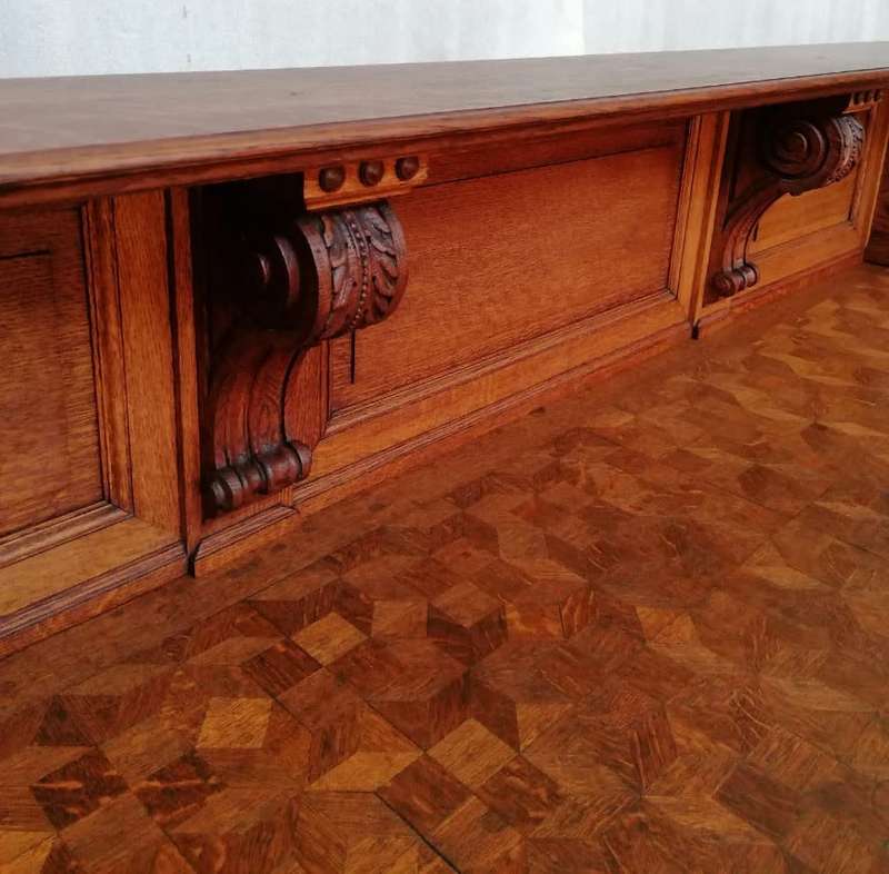 Three Door  Solid Oak Carved Renaissance Sideboard/Server with Parquetry inlay