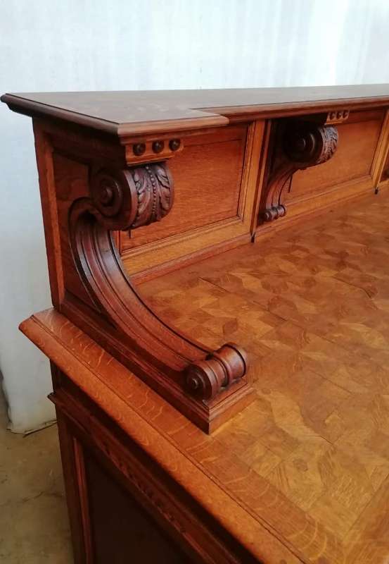 Three Door  Solid Oak Carved Renaissance Sideboard/Server with Parquetry inlay