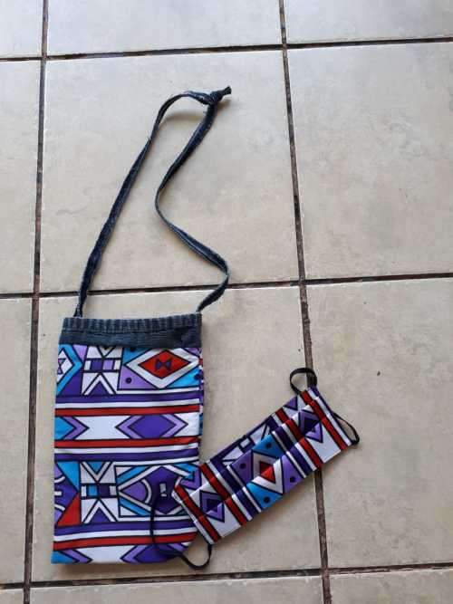 Pop-to-the-shops upcycled denim bag (made in South Africa) and mask