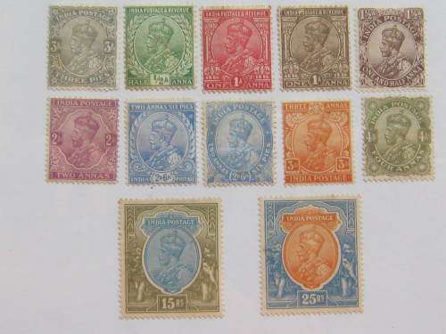**HALF PRICE** INDIA - 1911 KGV DEFIN ISSUE - PART SET OF 12 STAMPS (INCL TOP TWO VALUES) - MHR