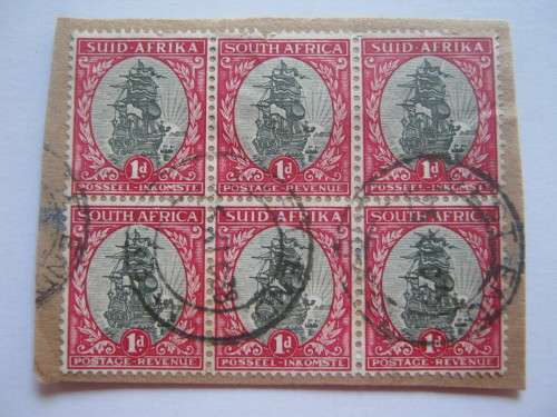 UNION - 1933-48 DEFIN ISSUE "HYPHENATED" 1d - BLOCK OF 6 ON PAPER