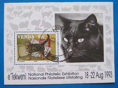 VENDA - 1993 DOMESTIC CATS - MINISHEET - USED POSTALLY