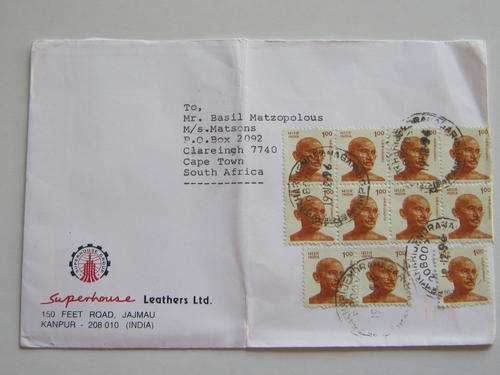 INDIA - 1996 COVER FROM INDIA TO CAPE TOWN FEATURING GHANDHI STAMPS