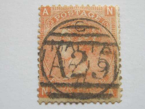 GB QV - 1865-67 4d VERMILLION PLATE 13 - WITH A25 MALTA CANCELLATION - UNH
