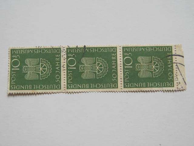 GERMAN FEDERAL REPUBLIC - 1953 50th Anniv of Science Museum - 10pf+5pf  - Strip of 3 - Used