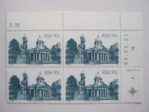 **R1 START** RSA - 1982 4th DEFIN ISSUE 50c BLUE (RECHROMED) - CONTROL BLOCK OF 4 - MNH