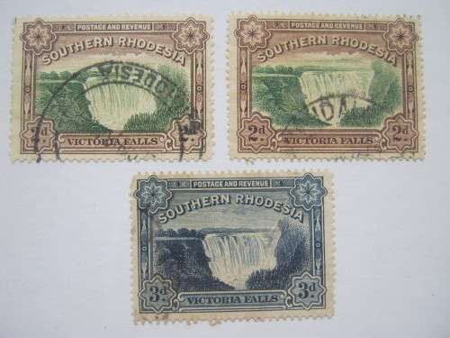 SOUTHERN RHODESIA - 1935-41 VICTORIA FALLS - SET OF 3 (INCL 2d PERF 12and1/2)