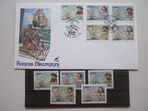 CISKEI - 1993 FAMOUS DISCOVERERS - FDC #2.7 PLUS SET OF SINGLES (MNH)