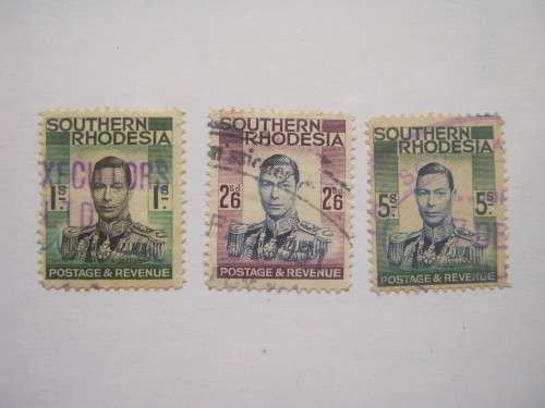 SOUTHERN RHODESIA - 1937 DEFIN ISSUE KGVI - 1s, 2s6d and 5s FISCALLY USED