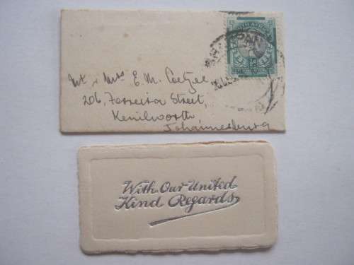 POSTAL HISTORY - 1935 WEDDING GIFT MINIATURE `THANK YOU` CARD AND ENVELOPE