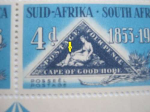 UNION - 1953 CENTENARY OF CAPE TRIANGULAR - ARROW BLOCK OF 2 WITH `BROKEN KNEE` VARIETY - MNH