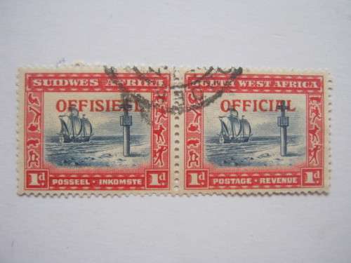 SWA - 1945-50 "Officials" - 1d Blue & Red - Pair - Used