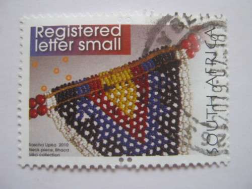 RSA - 2010 8th DEFIN ISSUE - REGISTERED LETTER SMALL `BHACA NECKPIECE` - SINGLE - USED POSTALLY