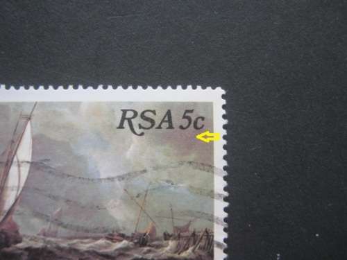 RSA - 1980 NATIONAL ART GALLERY - 5c SHIPPING - SINGLE WITH RED SPOT BELOW `5c` - USED POSTALLY