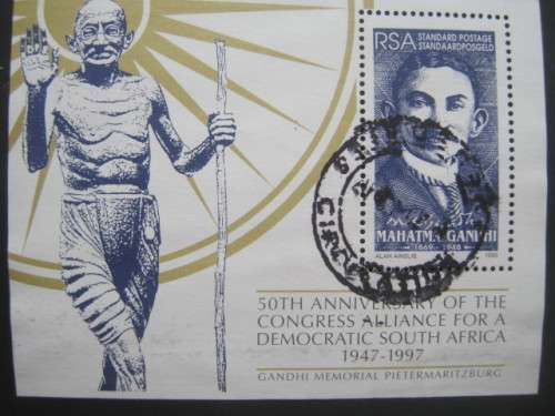 **R1 START** RSA - 1995 MAHATMA GANDHI COMMEMORATION - MINIATURE SHEET - POSTALLY USED