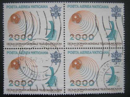 VATICAN - 1978 10th WORLD TELECOMMUNICATIONS DAY -2000l BLOCK OF 4 - USED WITH GOOD CANCELLATION