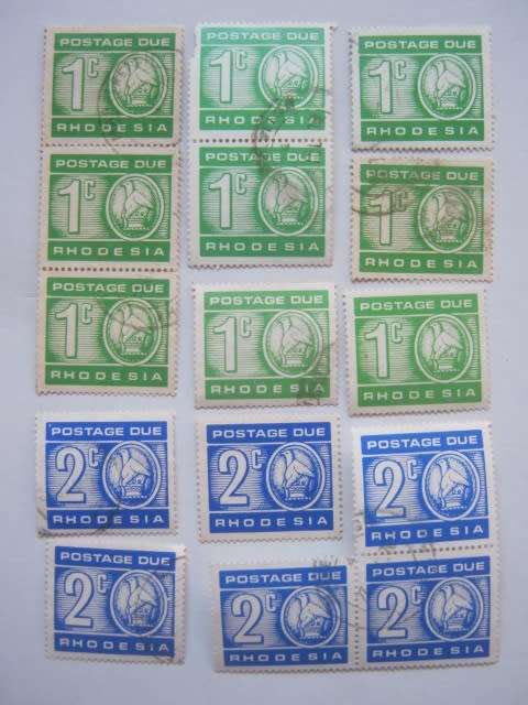 RHODESIA - 1970 POSTAGE DUES - 1c and 2c IN BLOCKS/SINGLES - CLEARANCE LOT - USED