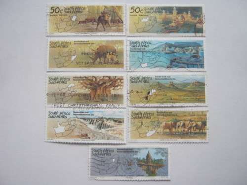 RSA - 1995 TOURISM IN SOUTH AFRICA - SET OF 9 SINGLES - USED POSTALLY