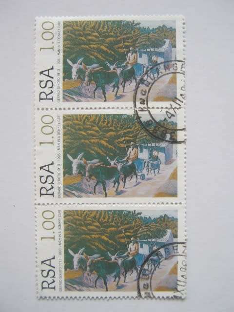 RSA - 1996 GERARD SEKOTO ARTIST - R1 STRIP OF 3 - USED POSTALLY