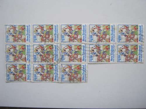 NEW ZEALAND - 1991 WORLD CUP RUGBY CHAMPIONSHIPS - $1,50 SENIOR RUGBY - BLOCK OF 13 - POSTALLY USED