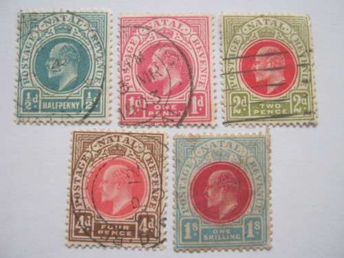 NATAL - 1904-08 DEFIN ISSUE - SELECTION OF 5 SINGLES - FINE USED