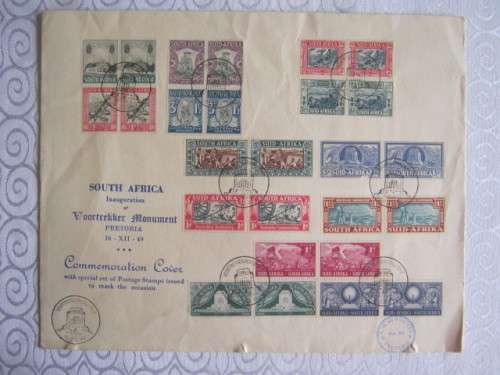 UNION - 1949 VOORTREKKER MONUMENT COMMEMORATIVE COVER CONTAINING 4 x "VOORTREKKER" SETS -RARELY SEEN