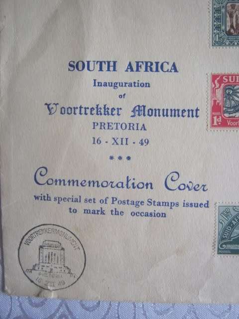 UNION - 1949 VOORTREKKER MONUMENT COMMEMORATIVE COVER CONTAINING 4 x "VOORTREKKER" SETS -RARELY SEEN
