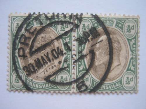 TRANSVAAL - 1902-03 DEFIN ISSUE KEVII - 0,5d BLACK and GREEN - PAIR - USED WITH CLEAR CANCELLATION