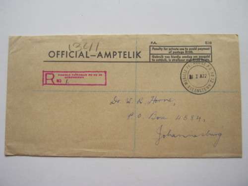 POSTAL HISTORY - QUEENSTOWN MOBILE POST OFFICE # 22 - COVERS and CORRESPONDENCE (INCL DATE ERROR)