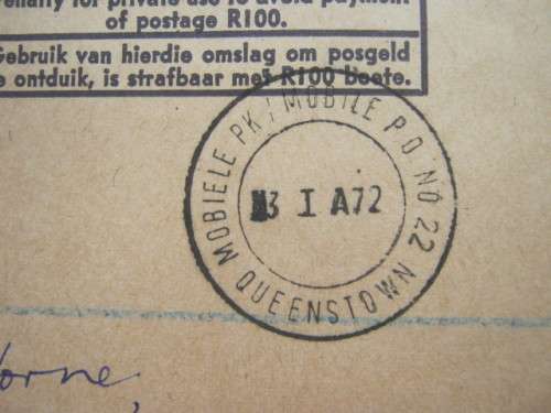 POSTAL HISTORY - QUEENSTOWN MOBILE POST OFFICE # 22 - COVERS and CORRESPONDENCE (INCL DATE ERROR)