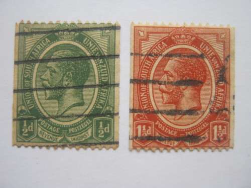 UNION - 1913 DEFIN ISSUE KGV `COIL STAMPS` - 1/2d GREEN and 1,5d CHESTNUT - SINGLES - USED