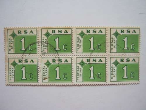 RSA - 1972 POSTAGE DUES - 1c GREEN - BLOCK OF 8 - USED
