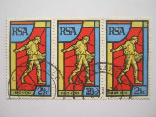RSA - 1970 BIBLE SOCIETY 2and1/2c - HORIZONTAL STRIP OF 3 - POSTALLY USED