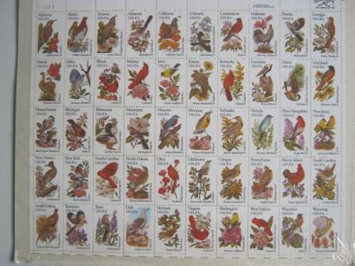 USA - 1982 STATE BIRDS AND FLOWERS - FULL SHEET OF 50 plus INFORMATION BOOKLET