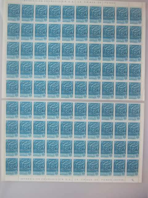 KATANGA - 1960 KATANGA ART - FULL SET OF 14 IN BLOCKS OF 40 and 50 - UNUSED