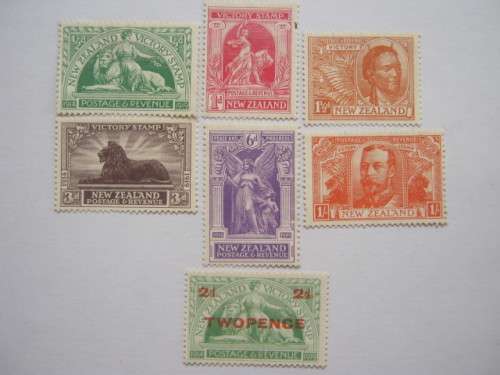 New Zealand - 1920 Victory Issue - Full Set of Six Singles plus Single - Unused