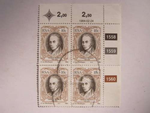 RSA - 1984 S.A. ENGLISH AUTHORS - 10c - CONTROL BLOCK OF 4 - POSTALLY USED