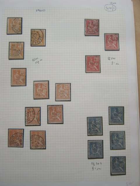 EARLY FRANCE - 1900 to 1946 - SELECTION OF APPROX 200 STAMPS - HINGED TO 35 DISPLAY CARDS