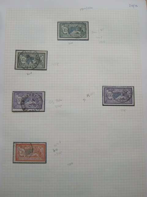 EARLY FRANCE - 1900 to 1946 - SELECTION OF APPROX 200 STAMPS - HINGED TO 35 DISPLAY CARDS