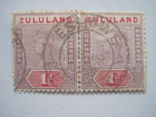 ZULULAND - 1894-96 DEFIN ISSUE - 1d MAUVE and CARMINE - PAIR - USED WITH FAIR POSTMARK