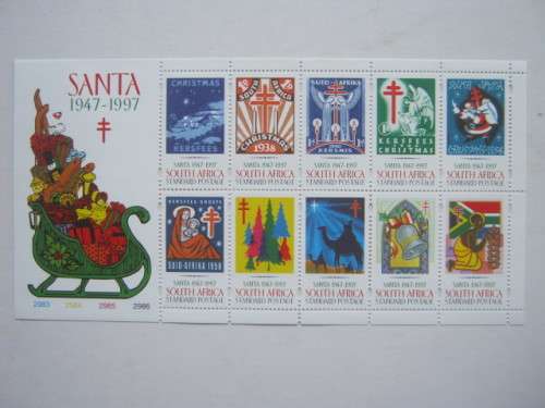 **SALE** RSA - 1997 SANTA. 50th ANNIVERSARY OF CHRISTMAS STAMPS - SHEETLET OF 10 plus FDC 6.68 - MNH