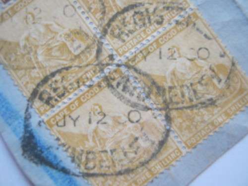COGH - 1893-98 DEFIN ISSUE - 4d and 1/- BLOCK ON PAPER WITH CLEAR POSTMARK