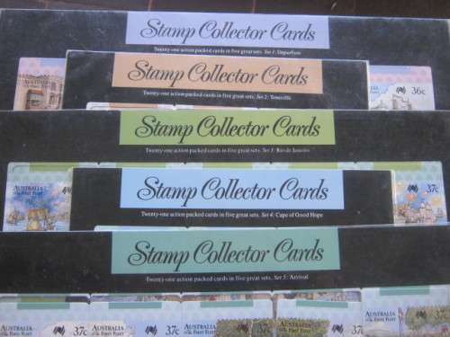 AUSTRALIA - 1987-88 STAMP COLLECTOR CARDS - 21 CARDS IN 5 SETS - ORIGINAL PACKAGING