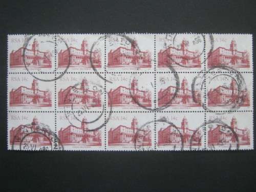 RSA - 1982 4th DEFIN ISSUE (BUILDINGS) - ADDT VALUE 14c CITY HALL, JHB - BLOCK OF 15 - POSTALLY USED